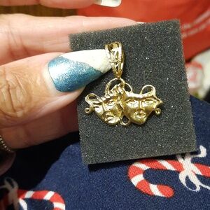 HUGE! MEN'S SEXY AUTHENTIC SOLID 14K YELLOW GOLD COMEDY TRAGEDY CHARM PENDANT